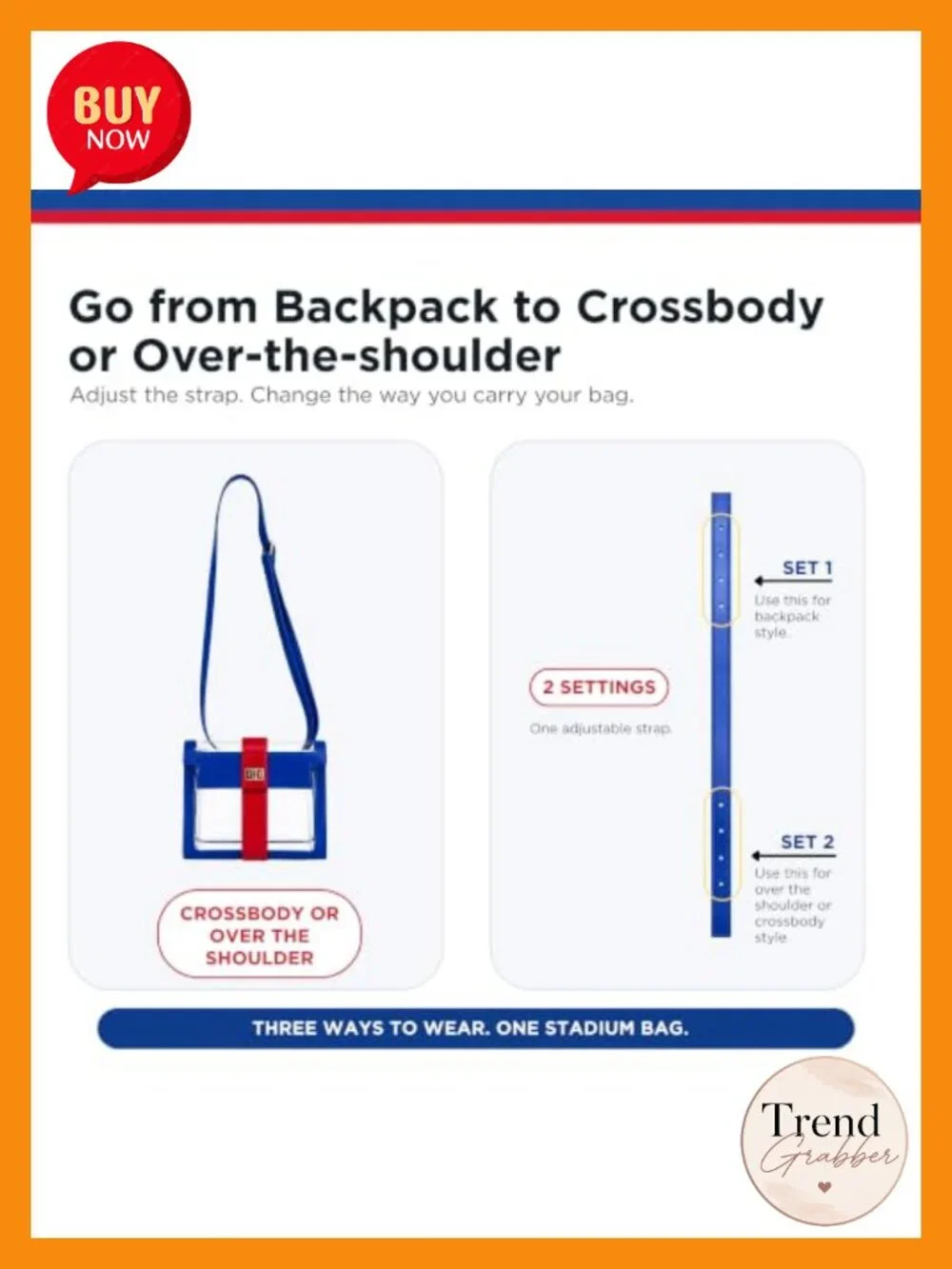 Clear Crossbody Bag for Concerts Sports Festivals, PU Leather Trim, Adjustable